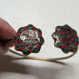 Gold and Red Floral Cuff Arm Bracelet Turquoise Red And Gold Beautiful Tibetian